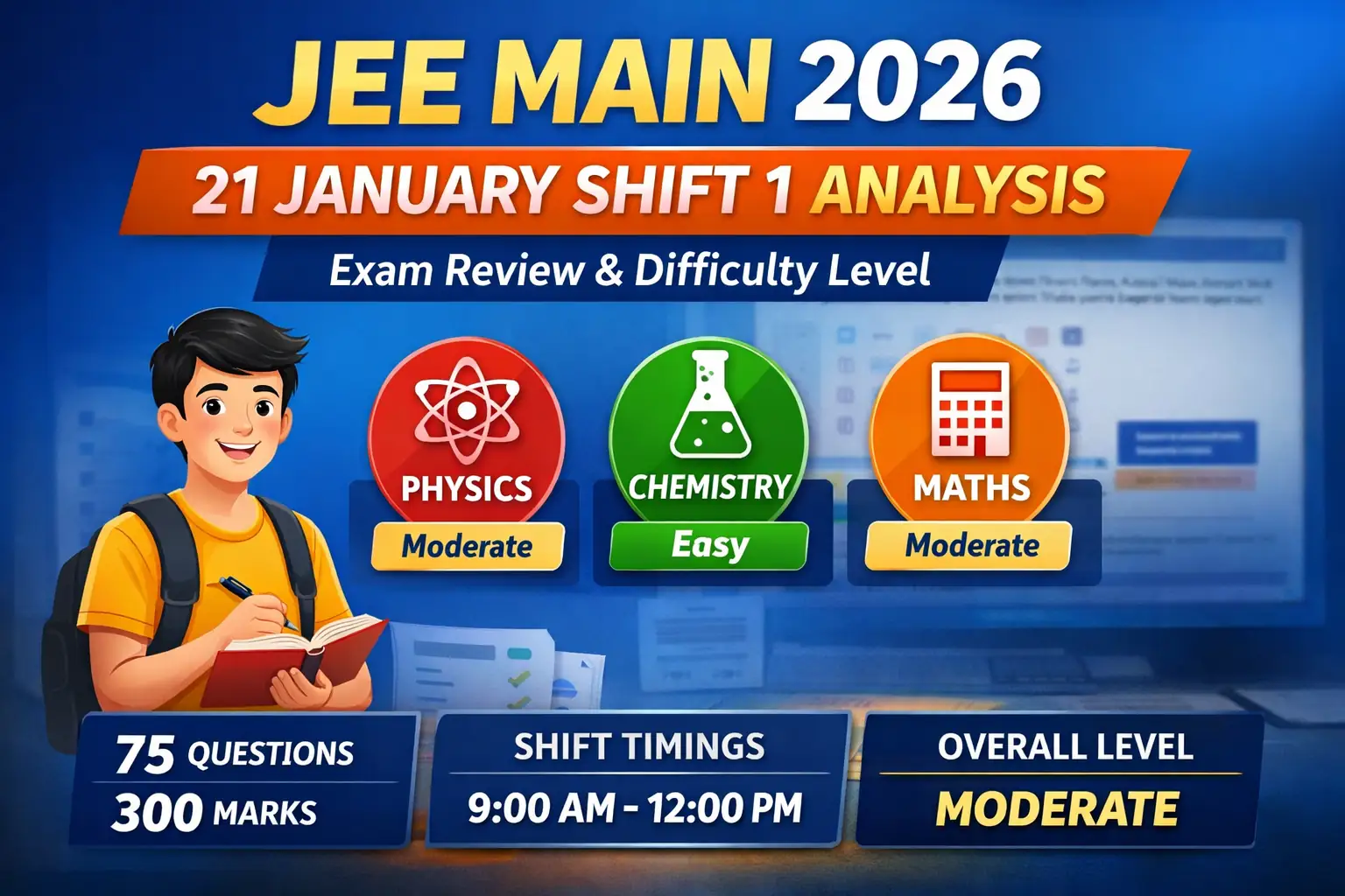 JEE Main 2026 Question Paper 21 January Shift 1 Analysis Difficulty Level