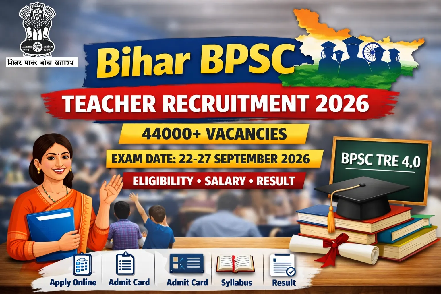 Bihar BPSC Teacher Recruitment 2026 notification with 44000 vacancies exam date eligibility salary details
