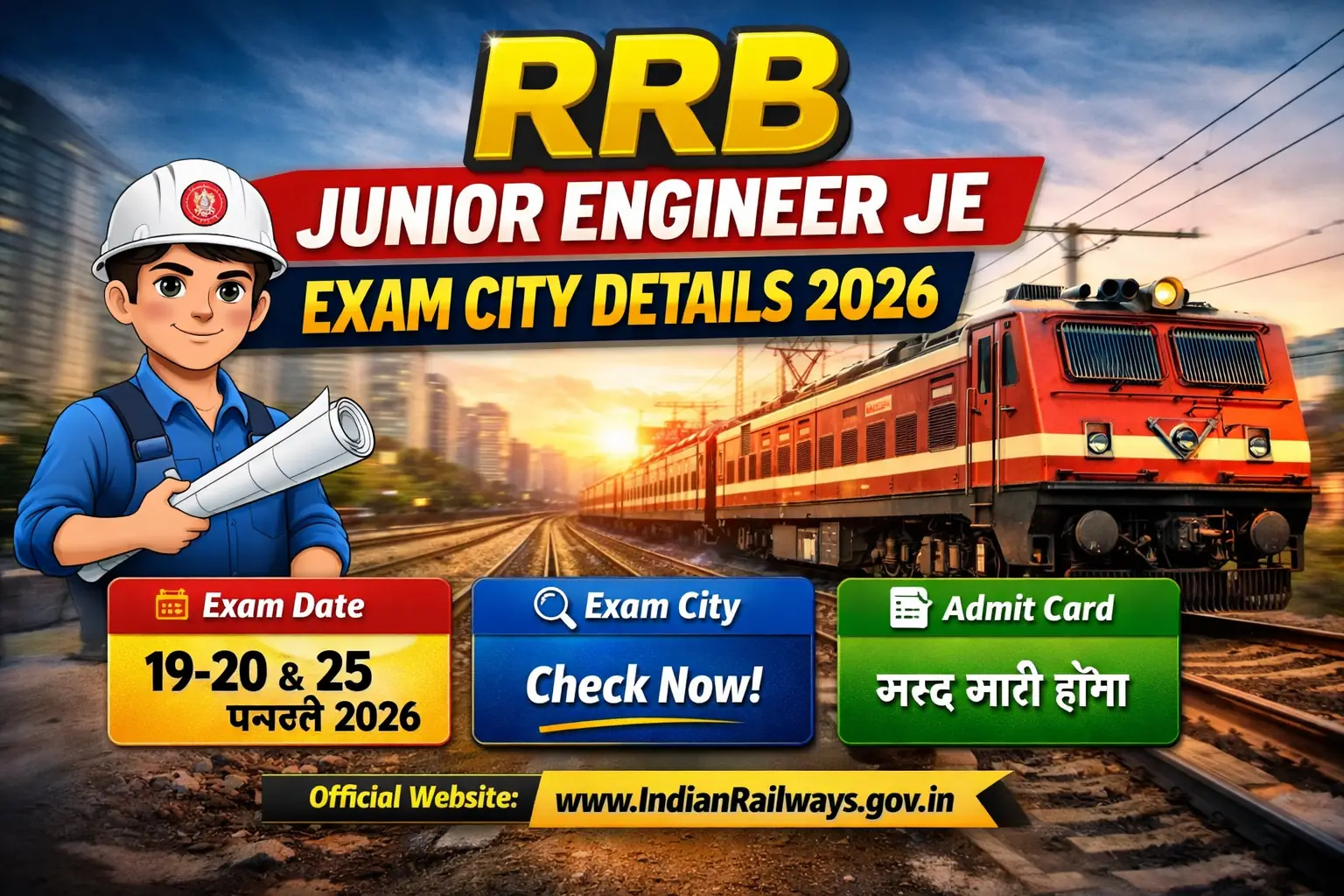 RRB JE Junior Engineer Exam City Update 2026 exam date and city details