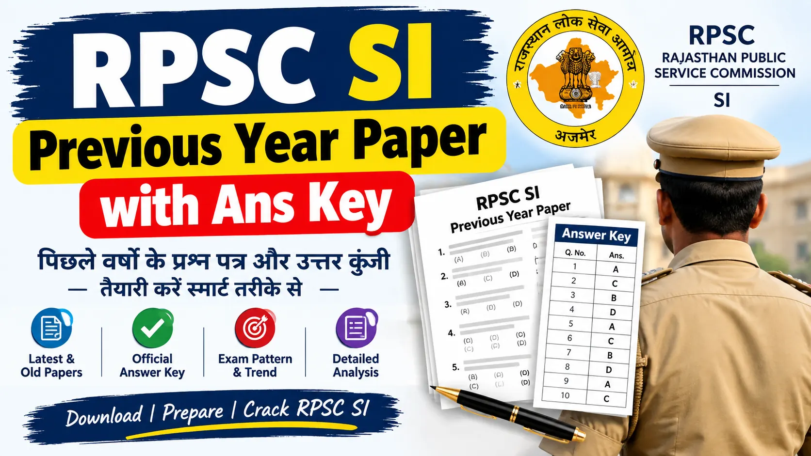 RPSC SI Previous Year Paper with Ans Key